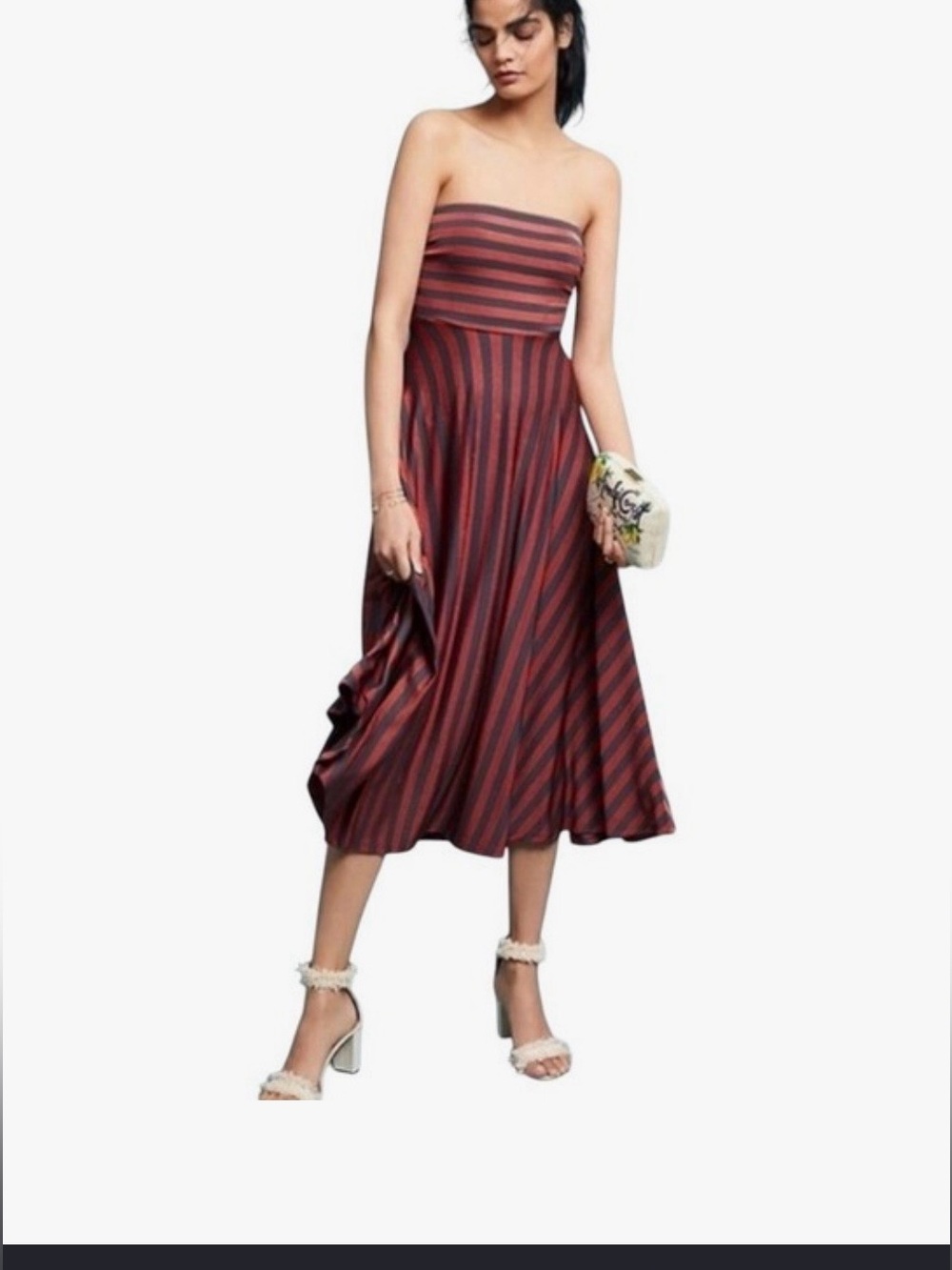Maeve Anthropologie Navy and Burgundy Strapless Midi Dress SZ Small